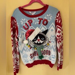 Angry Cat Up To Snow Good Ugly Christmas Sweater NWT Size Large